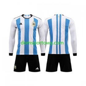 Koszulka Argentyna 3 Stars Dziecięcy Domowe Koszulki Piłkarskie World Cup 2022 Długi Rękaw